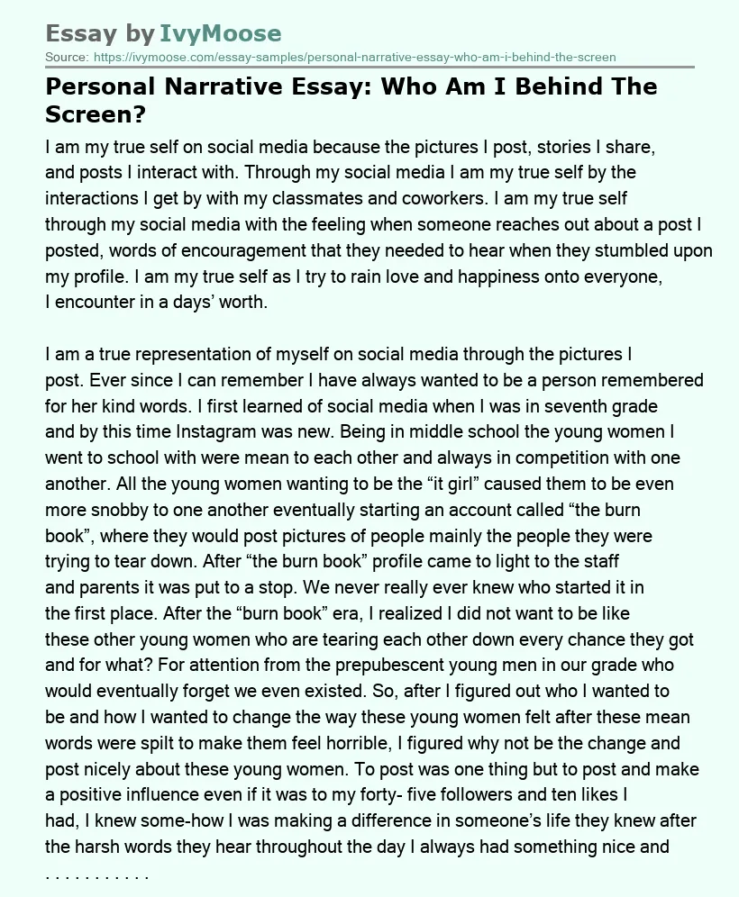 Personal Narrative Essay: Who Am I Behind The Screen?