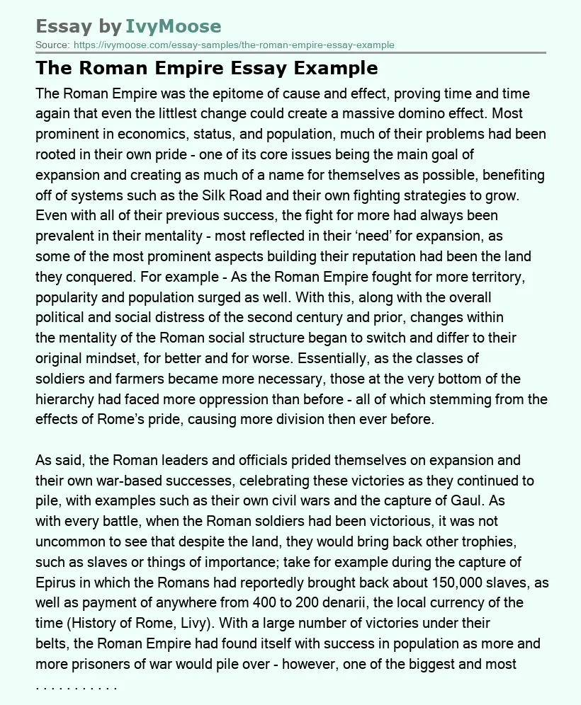 The Roman Empire Essay Example