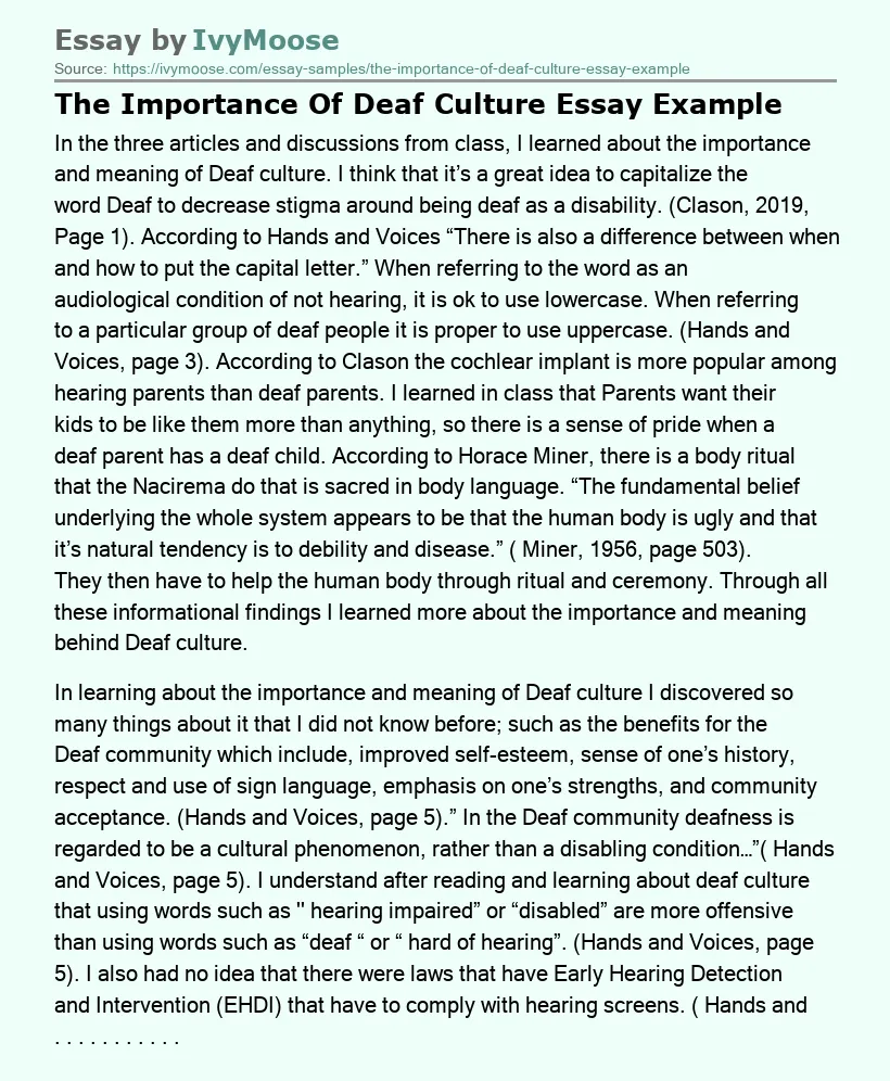 The Importance Of Deaf Culture Essay Example