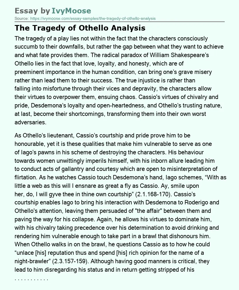 The Tragedy of Othello Analysis
