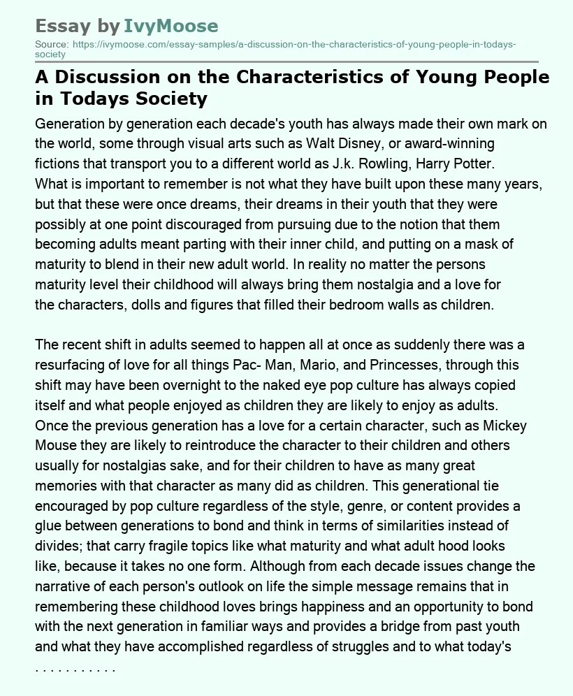 A Discussion on the Characteristics of Young People in Todays Society