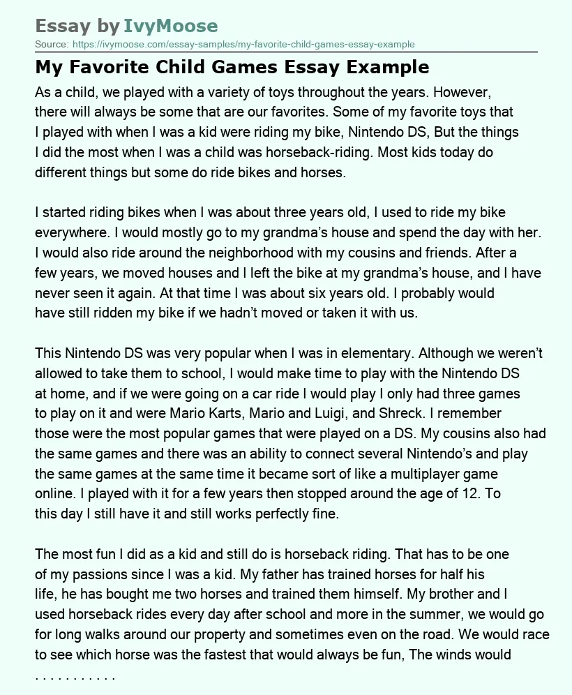 My Favorite Child Games Essay Example