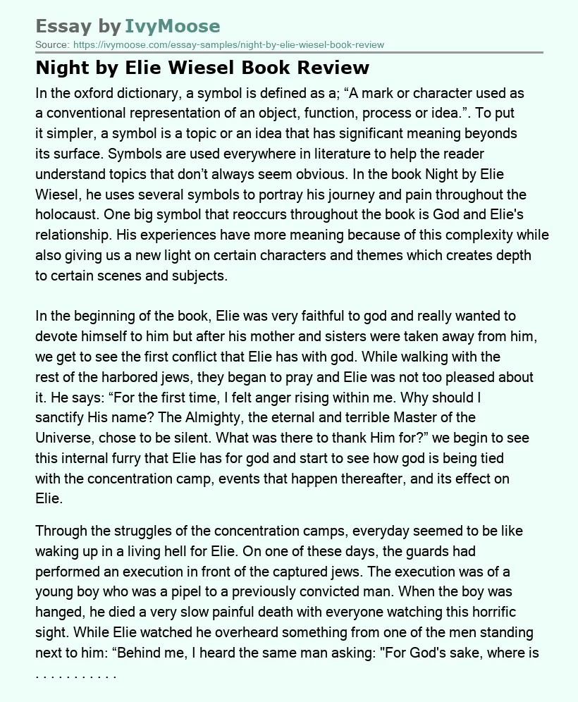 Night by Elie Wiesel Book Review