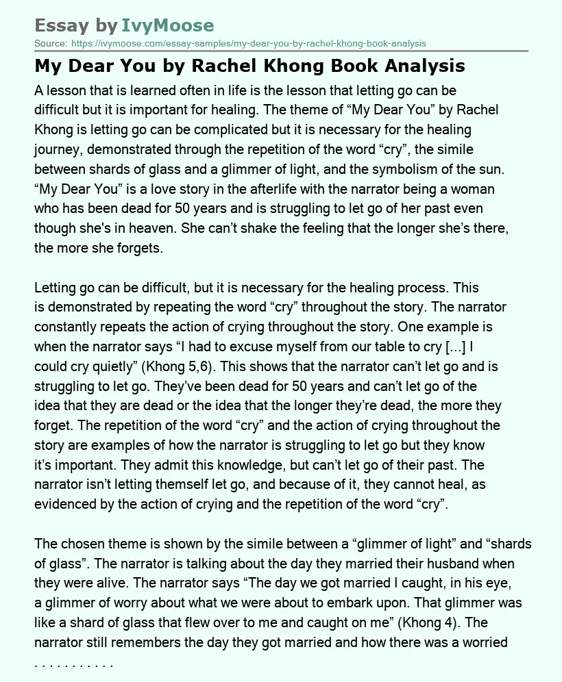 My Dear You by Rachel Khong Book Analysis