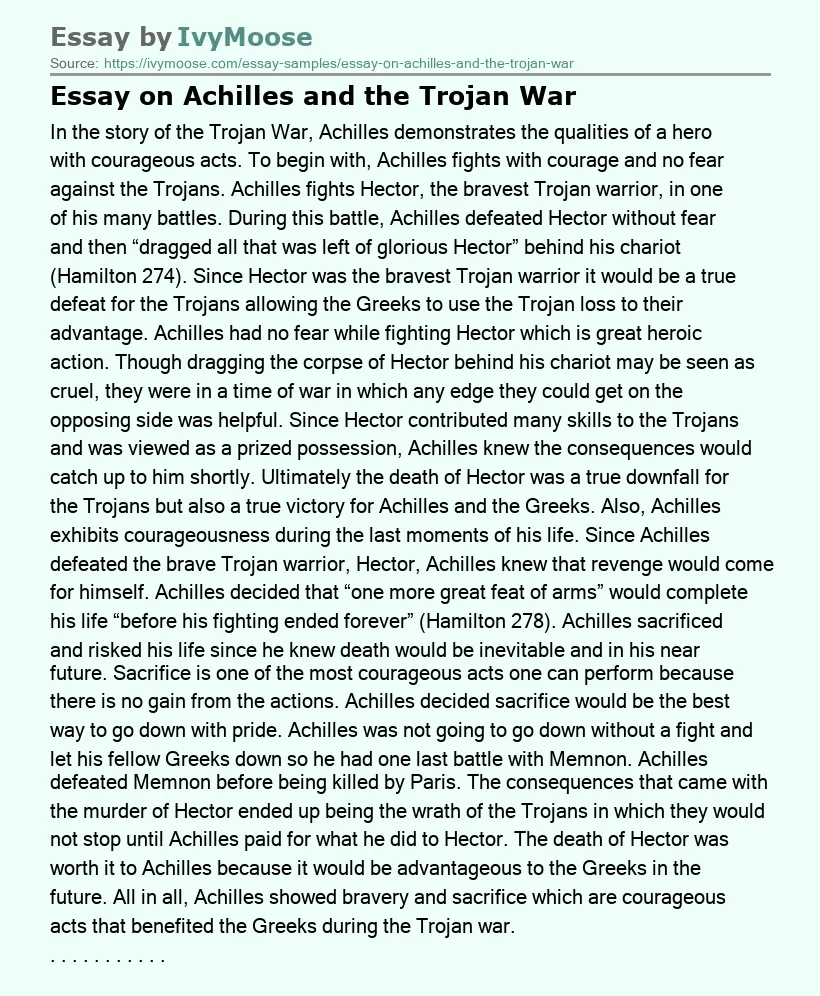Essay on Achilles and the Trojan War