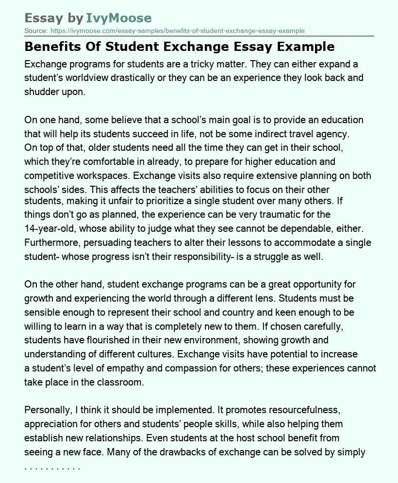 Benefits Of Student Exchange Essay Example