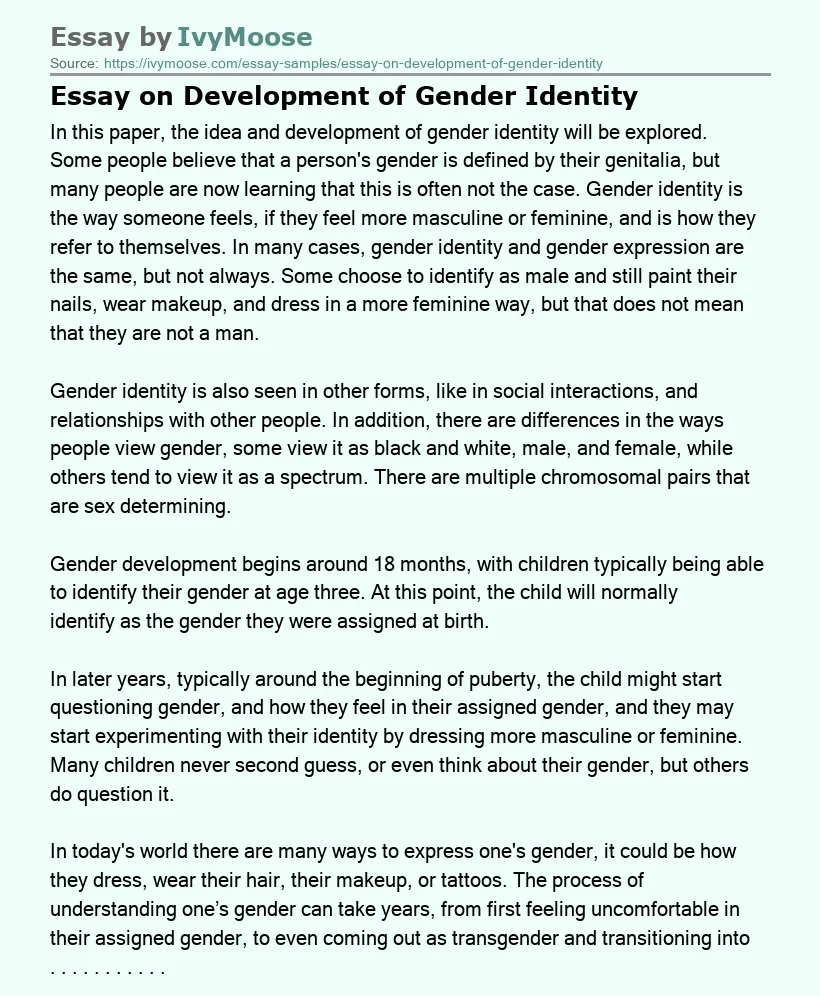 Essay on Development of Gender Identity