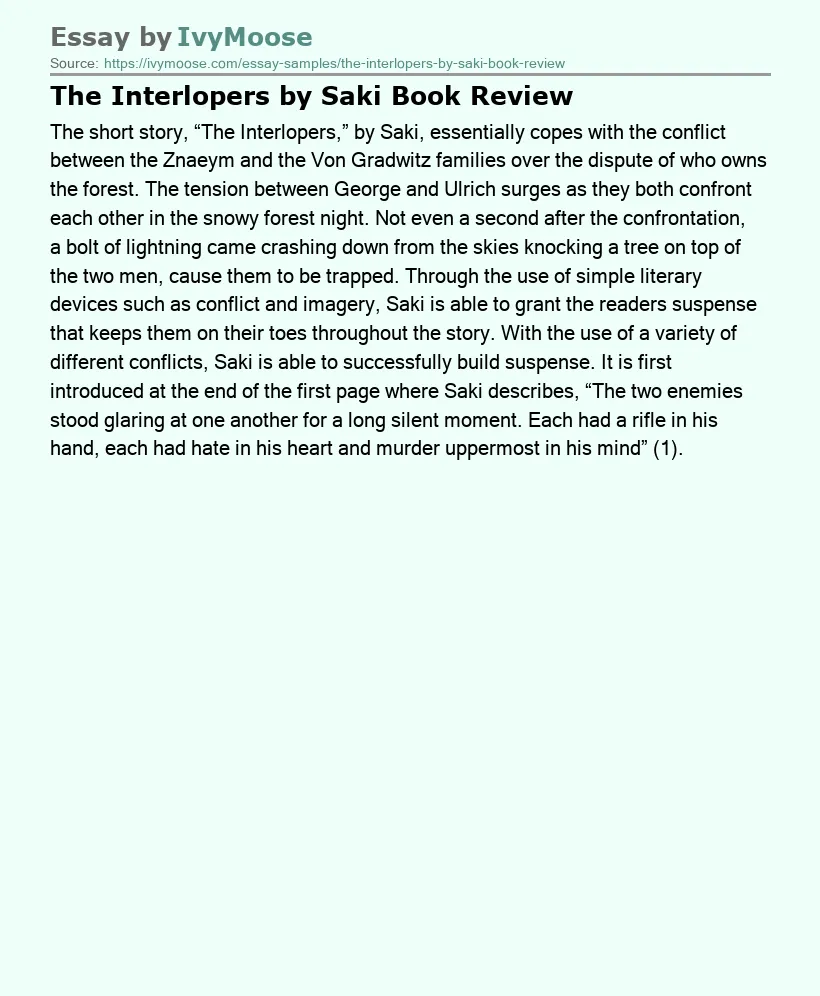 The Interlopers by Saki Book Review