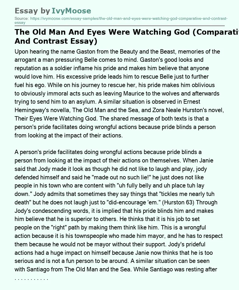 The Old Man And Eyes Were Watching God (Comparative And Contrast Essay)