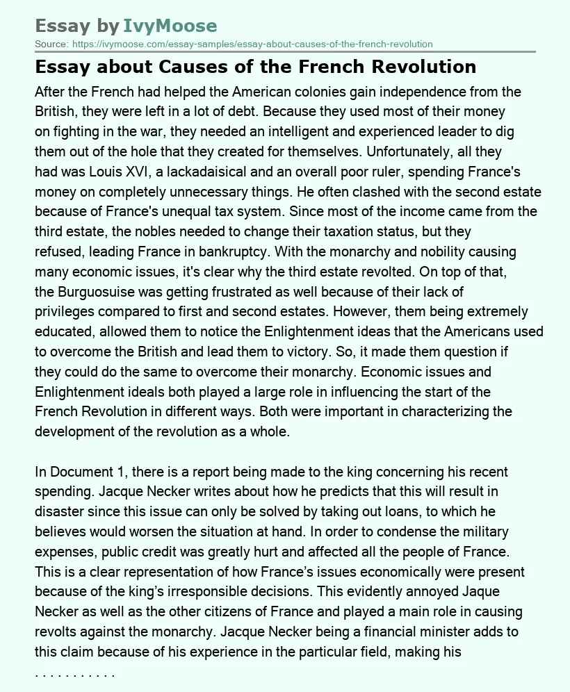 Essay about Causes of the French Revolution