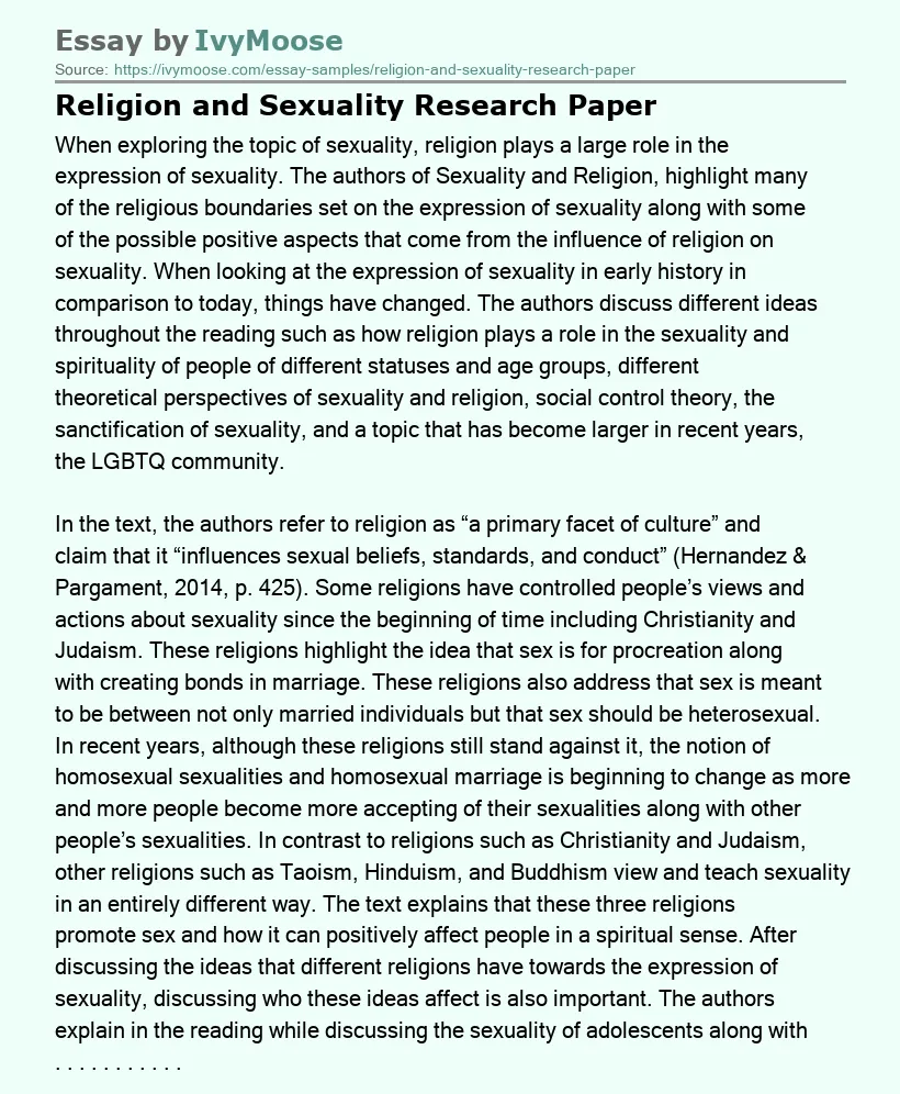 Religion and Sexuality Research Paper