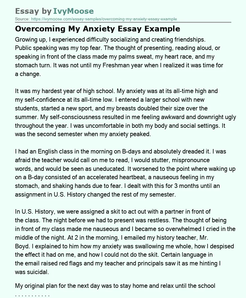 Overcoming My Anxiety Essay Example