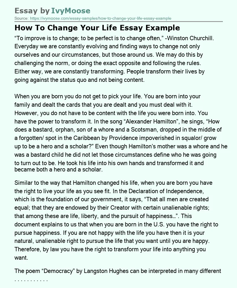 How To Change Your Life Essay Example
