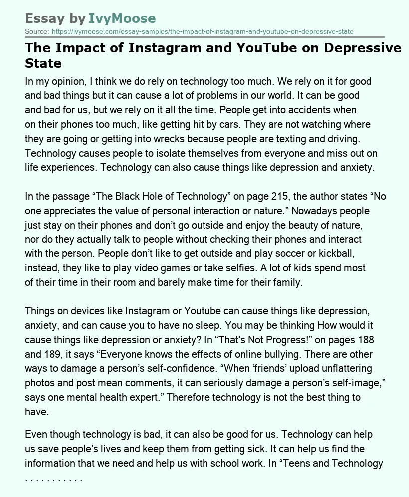 The Impact of Instagram and YouTube on Depressive State