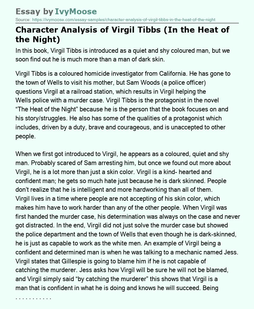Character Analysis of Virgil Tibbs (In the Heat of the Night)