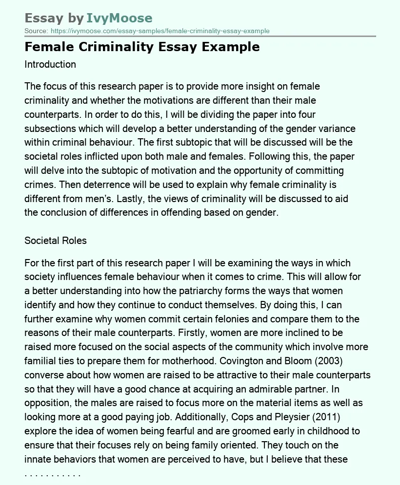Female Criminality Essay Example