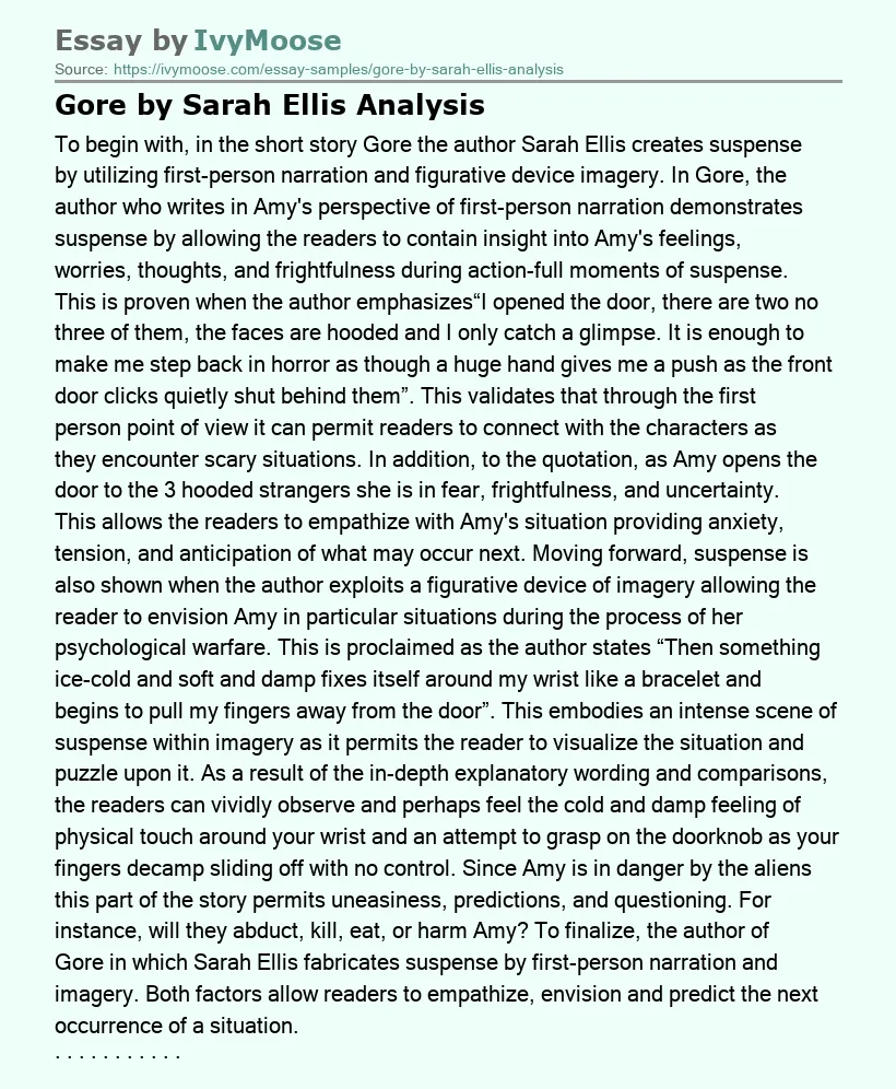 Gore by Sarah Ellis Analysis