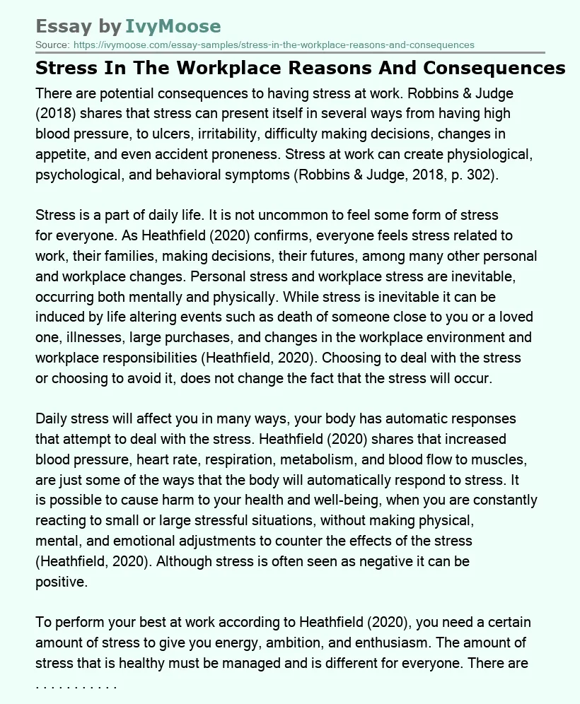 Stress In The Workplace Reasons And Consequences