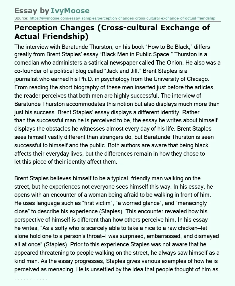 Perception Changes (Cross-cultural Exchange of Actual Friendship)