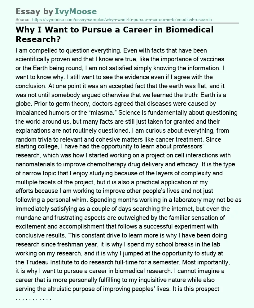 Why I Want to Pursue a Career in Biomedical Research?