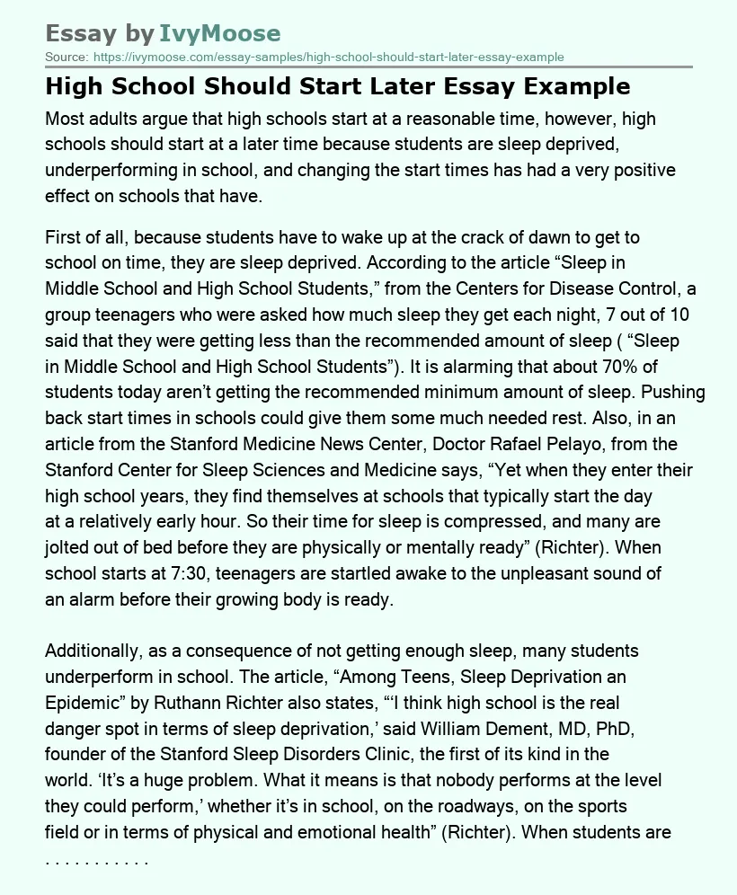 High School Should Start Later Essay Example