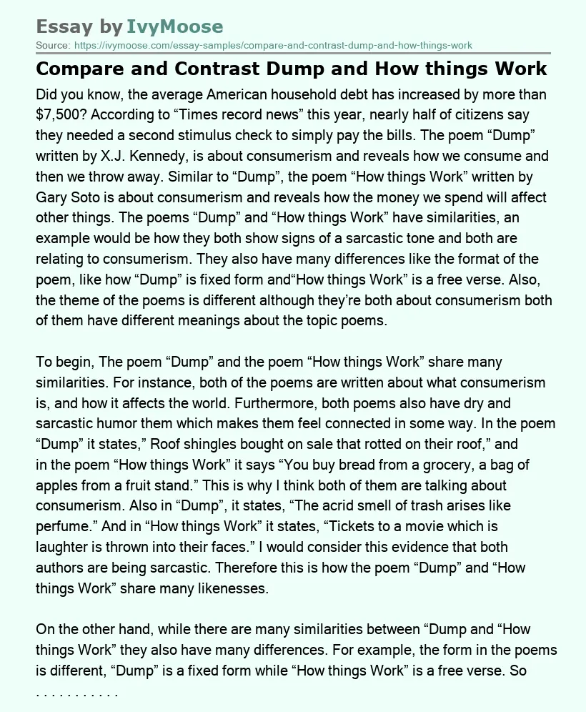 Compare and Contrast Dump and How things Work