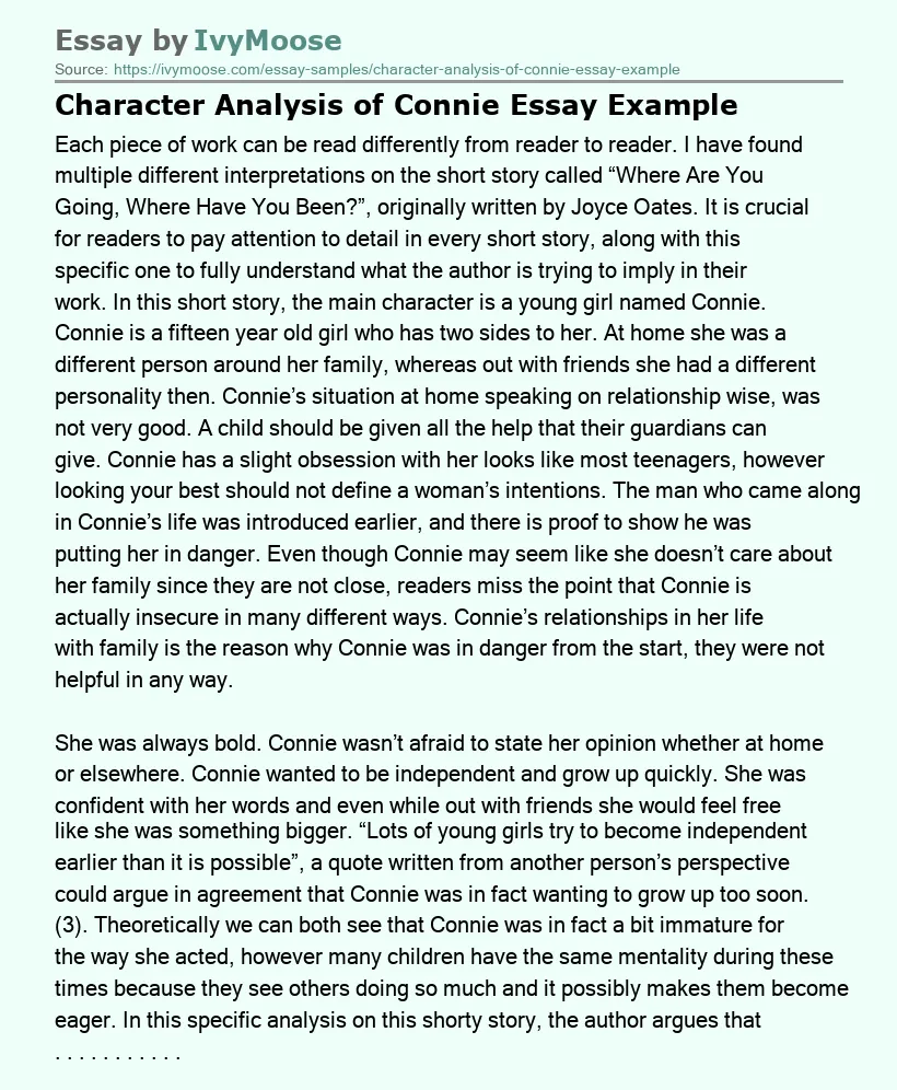 Character Analysis of Connie Essay Example