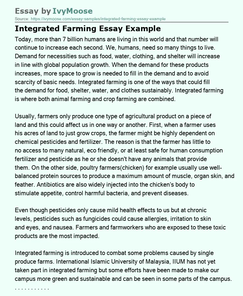 Integrated Farming Essay Example