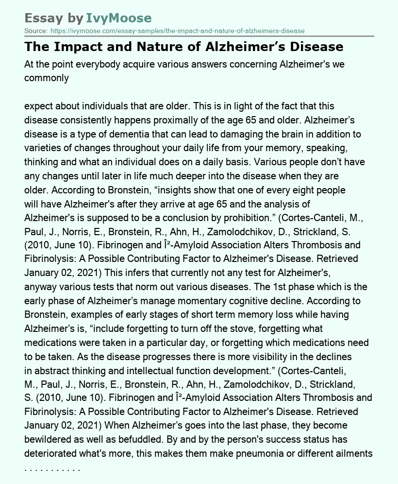 The Impact and Nature of Alzheimer’s Disease