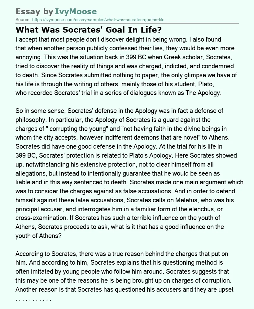 What Was Socrates' Goal In Life?