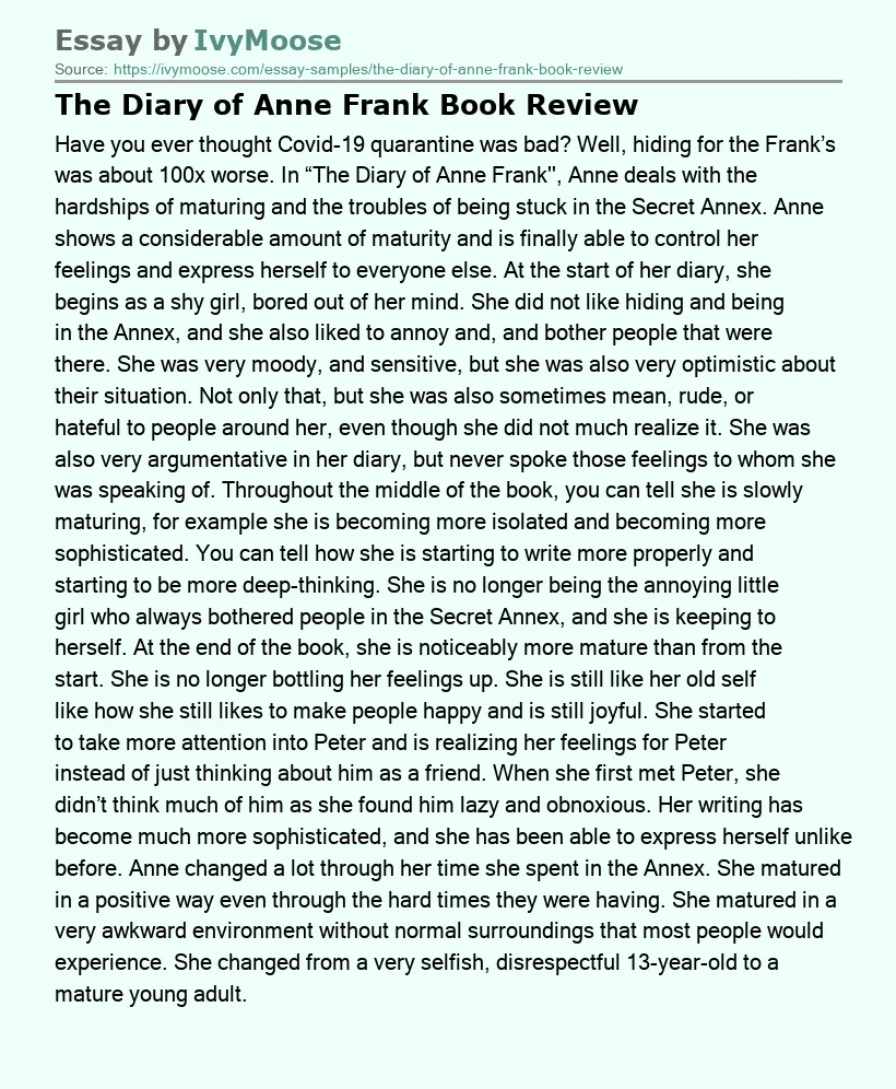 The Diary of Anne Frank Book Review