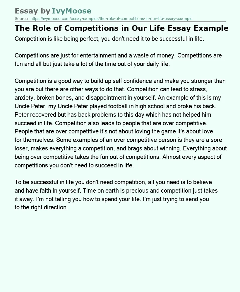 The Role of Competitions in Our Life Essay Example