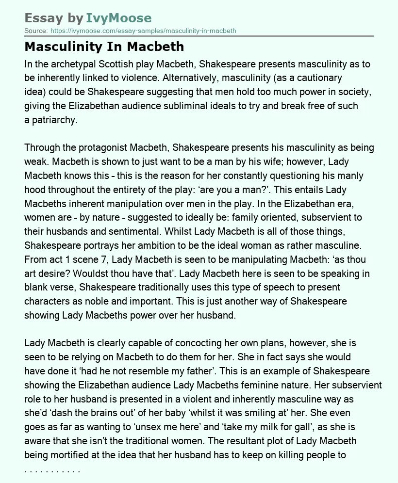 Masculinity In Macbeth