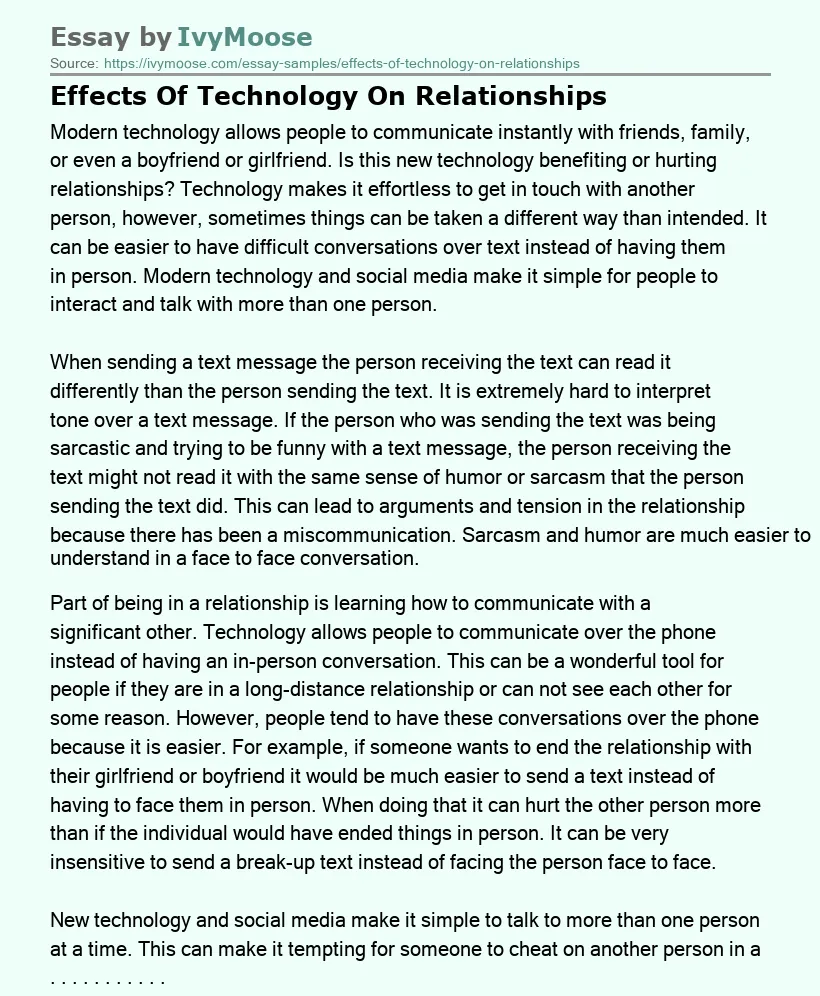 Effects Of Technology On Relationships