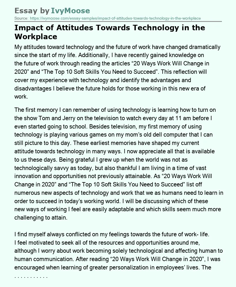 Impact of Attitudes Towards Technology in the Workplace