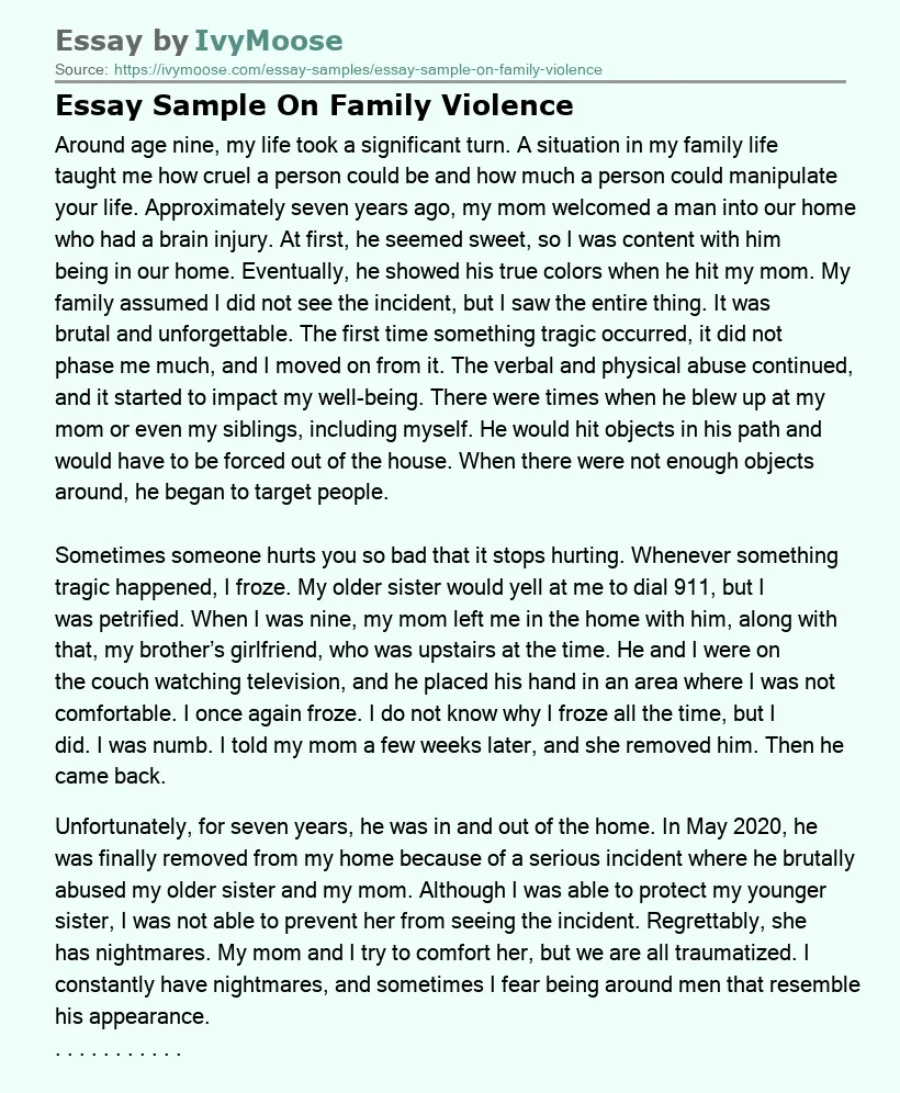 Essay Sample On Family Violence