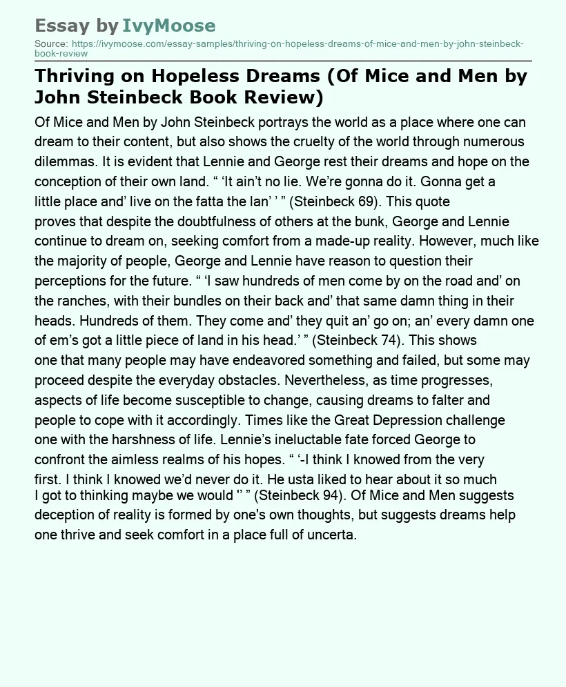 Thriving on Hopeless Dreams (Of Mice and Men by John Steinbeck Book Review)