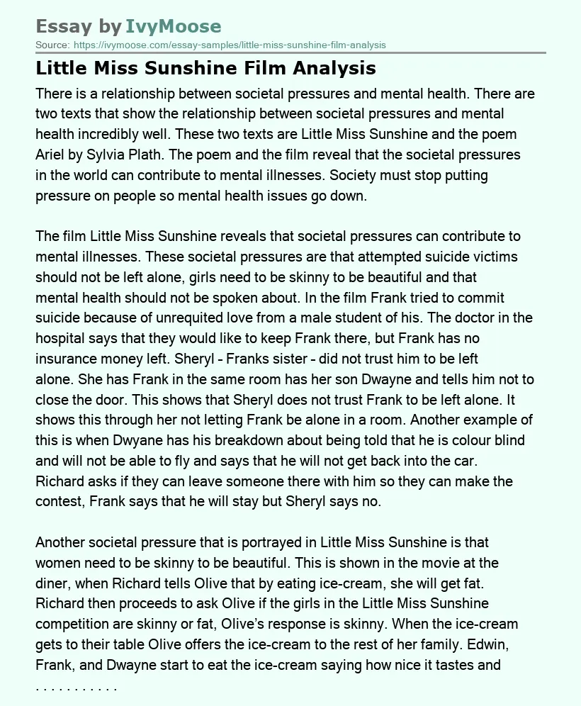 Little Miss Sunshine Film Analysis
