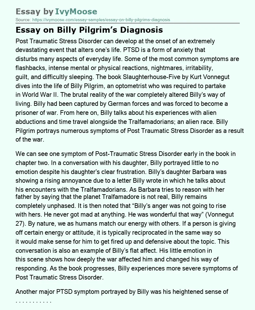Essay on Billy Pilgrim’s Diagnosis