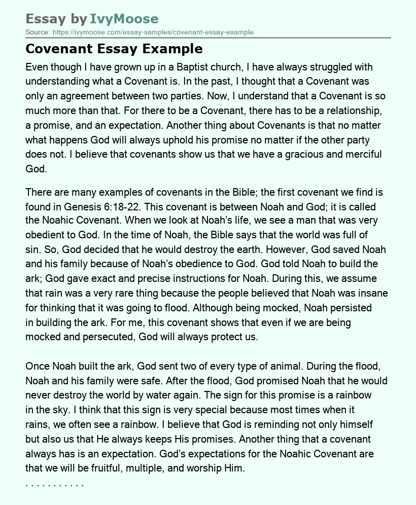 Covenant Essay Example