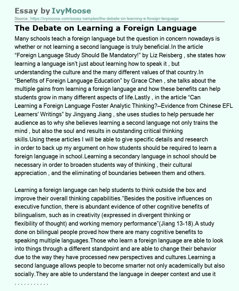 The Debate on Learning a Foreign Language