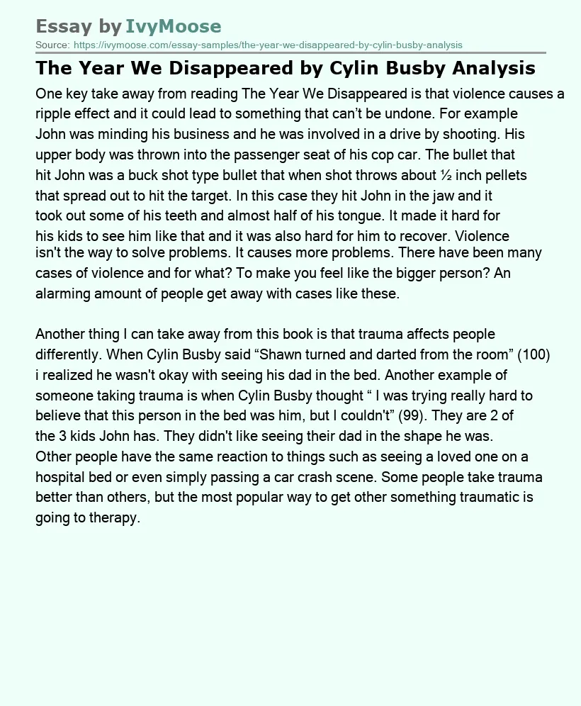 The Year We Disappeared by Cylin Busby Analysis