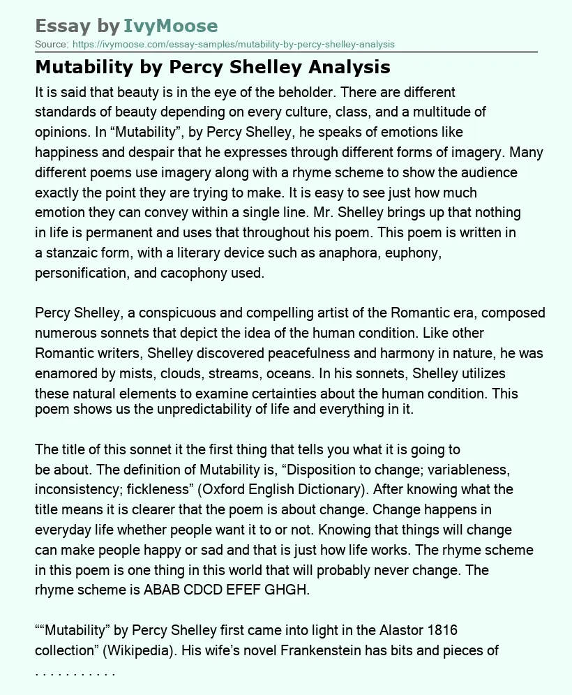Mutability by Percy Shelley Analysis