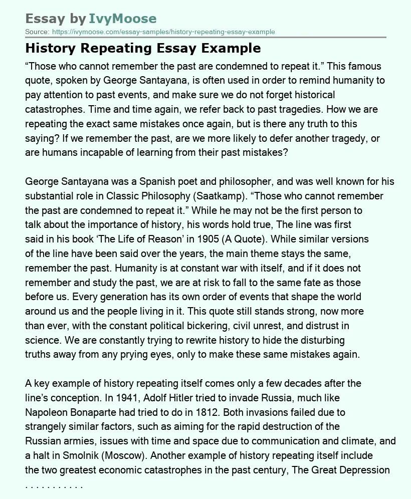 History Repeating Essay Example