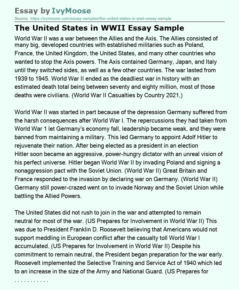 The United States in WWII Essay Sample