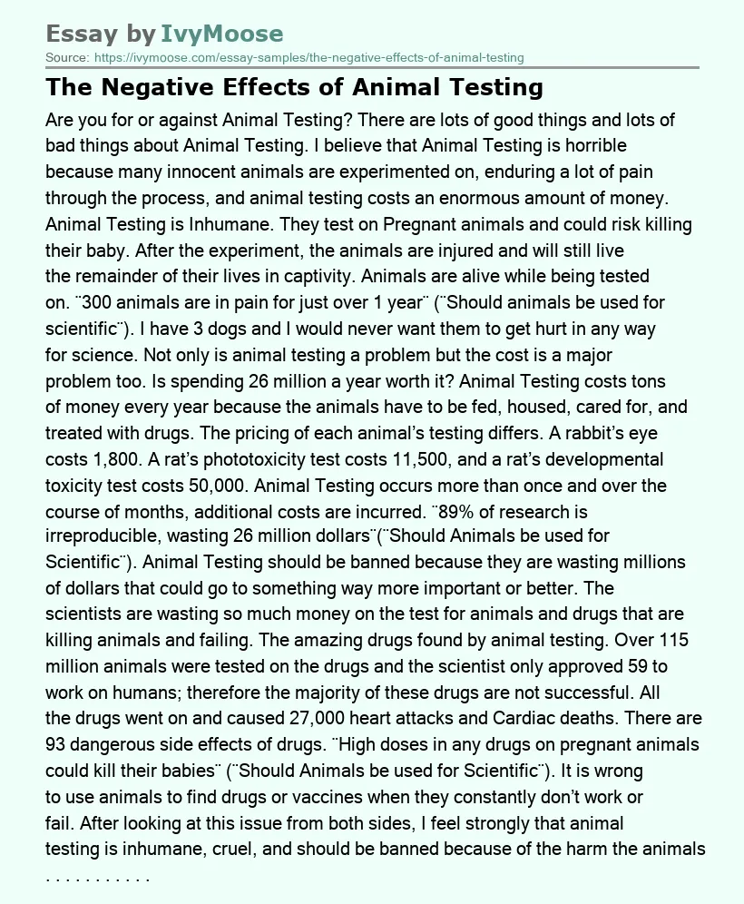 The Negative Effects of Animal Testing