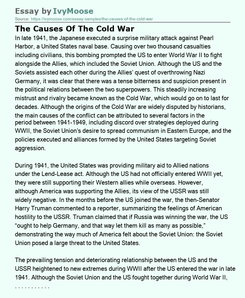 The Causes Of The Cold War