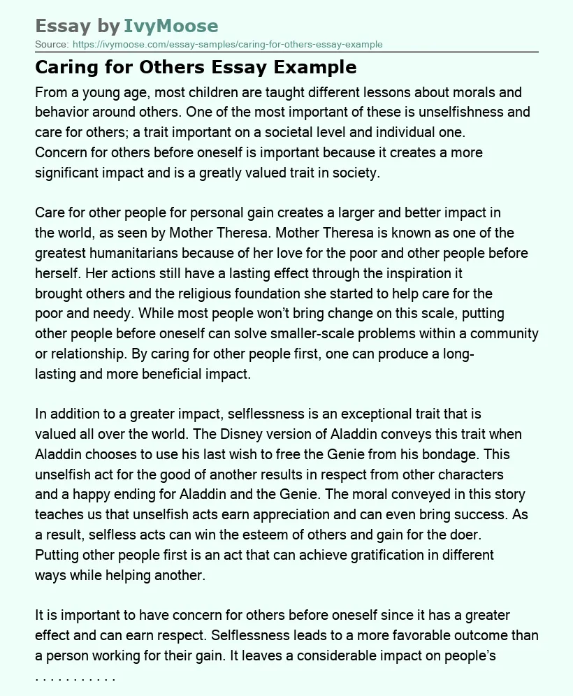 Caring for Others Essay Example