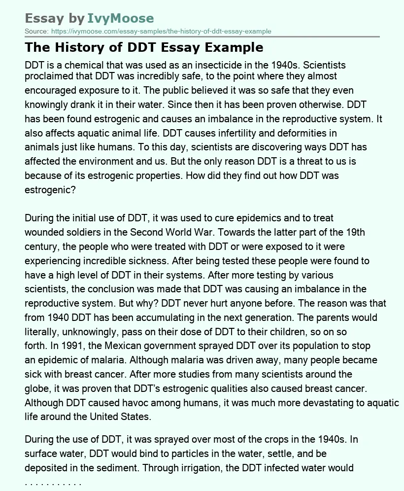 The History of DDT Essay Example
