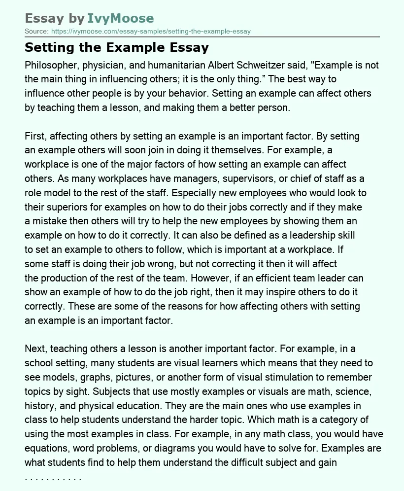 Setting the Example Essay